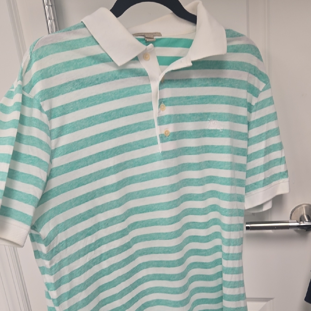 Burberry Striped Polo Shirt in Green and White